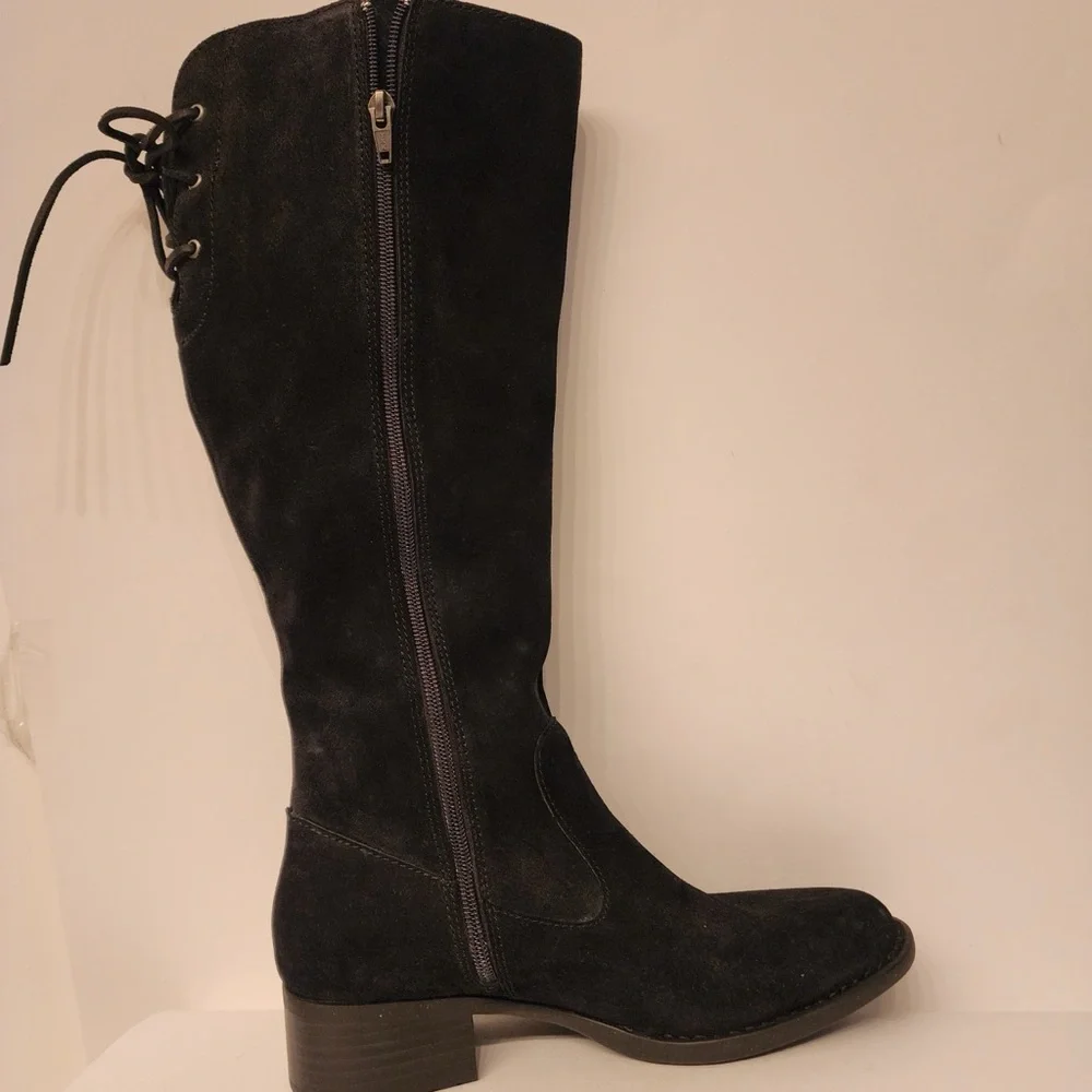 Born Cotto Tall Leather Boots Women's Black Knee-High Zip Up Boots Size 8